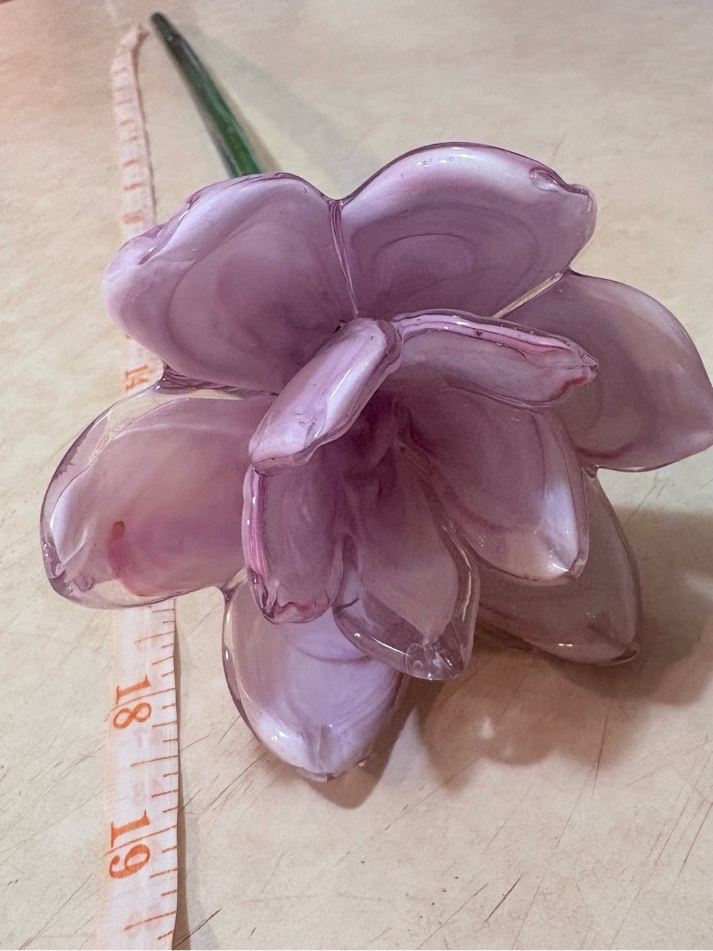 Hand blown Glass Lavender Flower with Green Stem